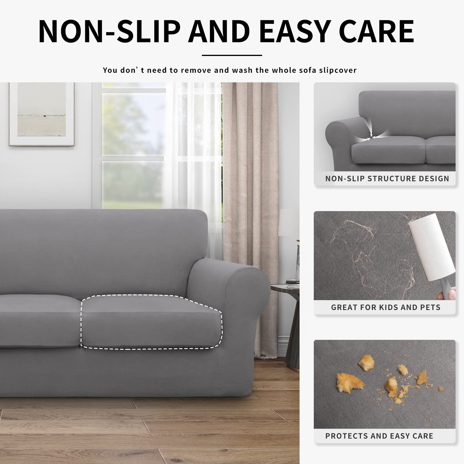 Easy-Going 100% Dual Waterproof Oversized Loveseat Cover Stretch Soft Couch Cover For Dogs, Sofa Slipcover For 2 Separate Cushion Couch Leakproof Furniture Protector For Kids, Pets Light Gray