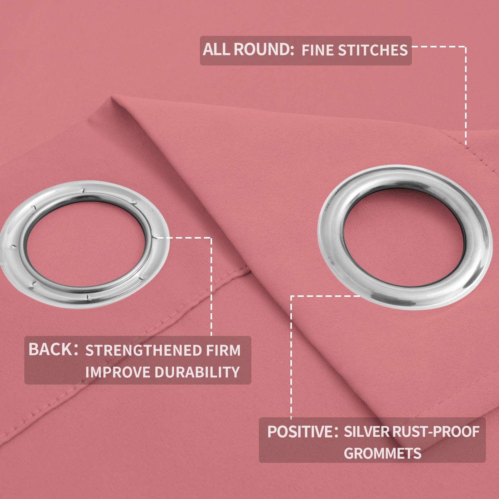 Easy-Going Blackout Curtains For Bedroom, Solid Thermal Insulated Grommet And Noise Reduction Window Drapes, Room Darkening Curtains For Living Room, 2 Panels(52X84 In,Pink)