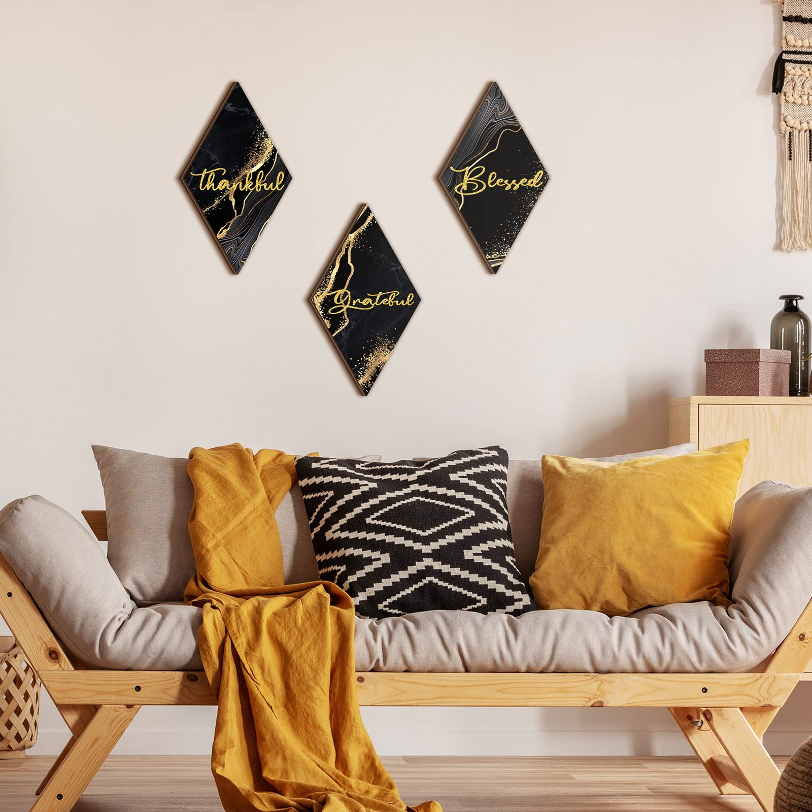 Qunclay 3 Pcs Marble Style Bathroom Wall Decor Thankful Grateful Blessed Wall Decor Black And Gold Farmhouse Rustic Art Wall Dec