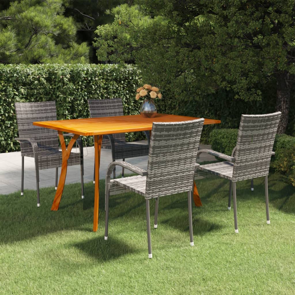 vidaXL 5-Piece Outdoor Dining Set with Acacia Wood Table and PE Rattan Chairs - Stylish and Durable Patio Furniture Set in Gray