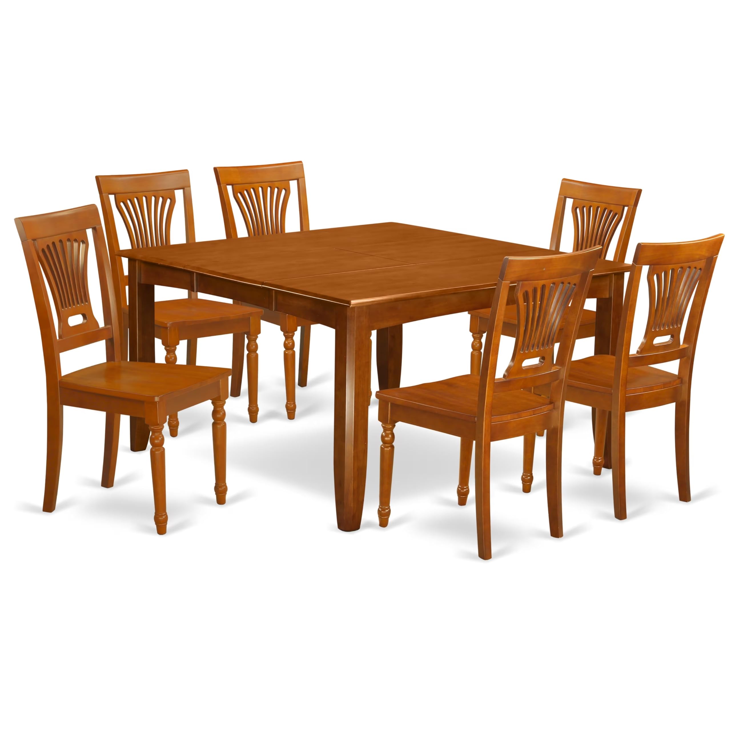 East West Furniture PFPL7-SBR-W 7 Piece Dining Room Table Set Consist of a Square Kitchen Table with Butterfly Leaf and 6 Dining Chairs, 54x54 Inch, Saddle Brown