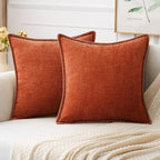 Miulee Pack Of 2 Couch Throw Pillow Covers 20X20 Inch Rust Farmhouse Decorative Pillow Covers With Stitched Edge Soft Chenille Solid Dyed Fall Pillow Covers For Sofa Bed Living Room