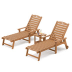 Lue Bona Chaise Lounge Chairs Set With Table, 3-Piece, 79'' Oversized Hdps Chaise Lounger, 5 Positions Adjustable Lounge Chairs, Pool Lounge Chair With Wheels For Poolside, 3 Year Warranty, Teak Color