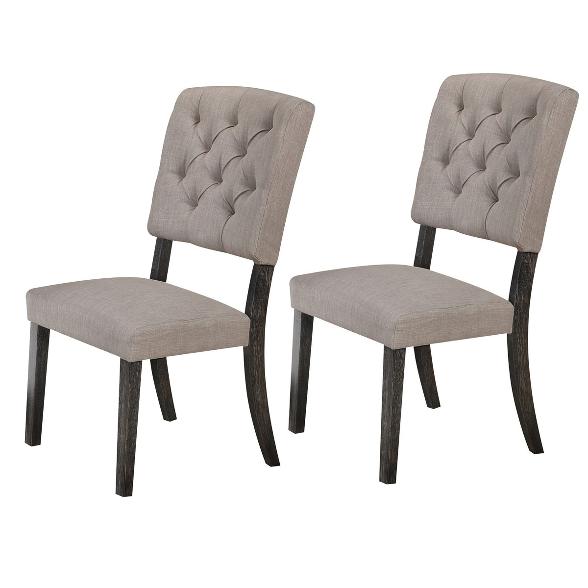 Benjara, Brown And Gray Wooden Side Chair With Tufted Back, Set Of 2