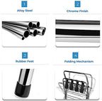 2-Tier Folding Luggage Rack with High Back, Rubber Feet, Black Alloy Steel
