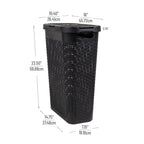 Mind Reader 40L Slim Laundry Hamper, Clothes Basket, Lid, Wicker Design, Plastic, 18''L X 10.4''W X 23.5''H, Set Of 2, Black