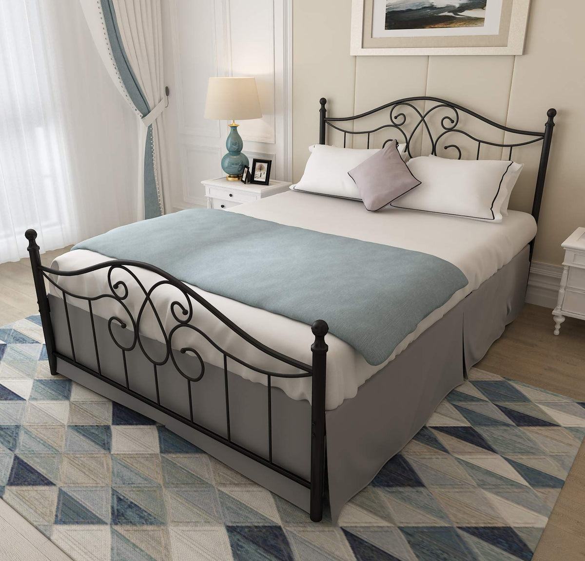Yalaxon Vintage Sturdy Metal Bed Frame With Headboard And Footboard Basic Bed Frame No Box Spring (Queen, Black)