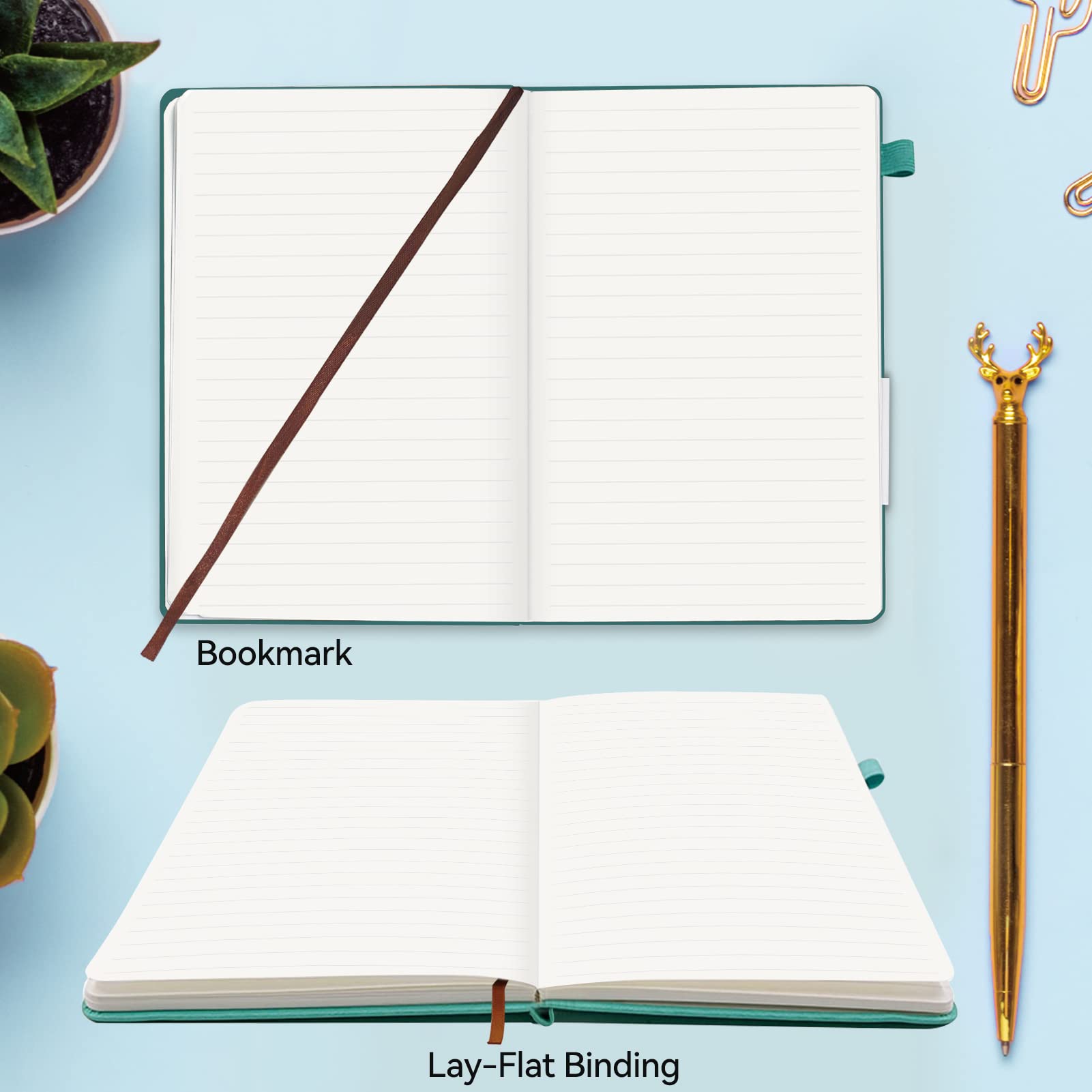 Soomeet Hardcover Journals 200 Pages, Leather Lined Journal Notebooks, A5 College Ruled Thick Classic With Pen Loop Notebook Jou