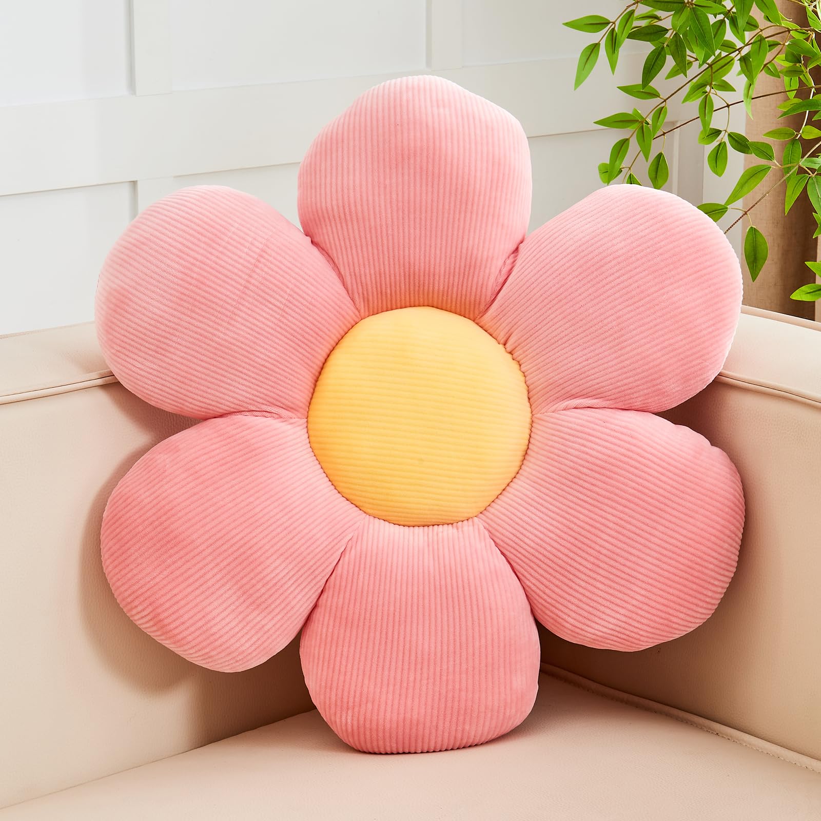 Kcvvcr Pink Flower Pillow, Soft 19.6 ' Flower Throw Pillow, Cute Flower Shaped Floor Pillow, Aesthetic Floral Plush Daisy Decor