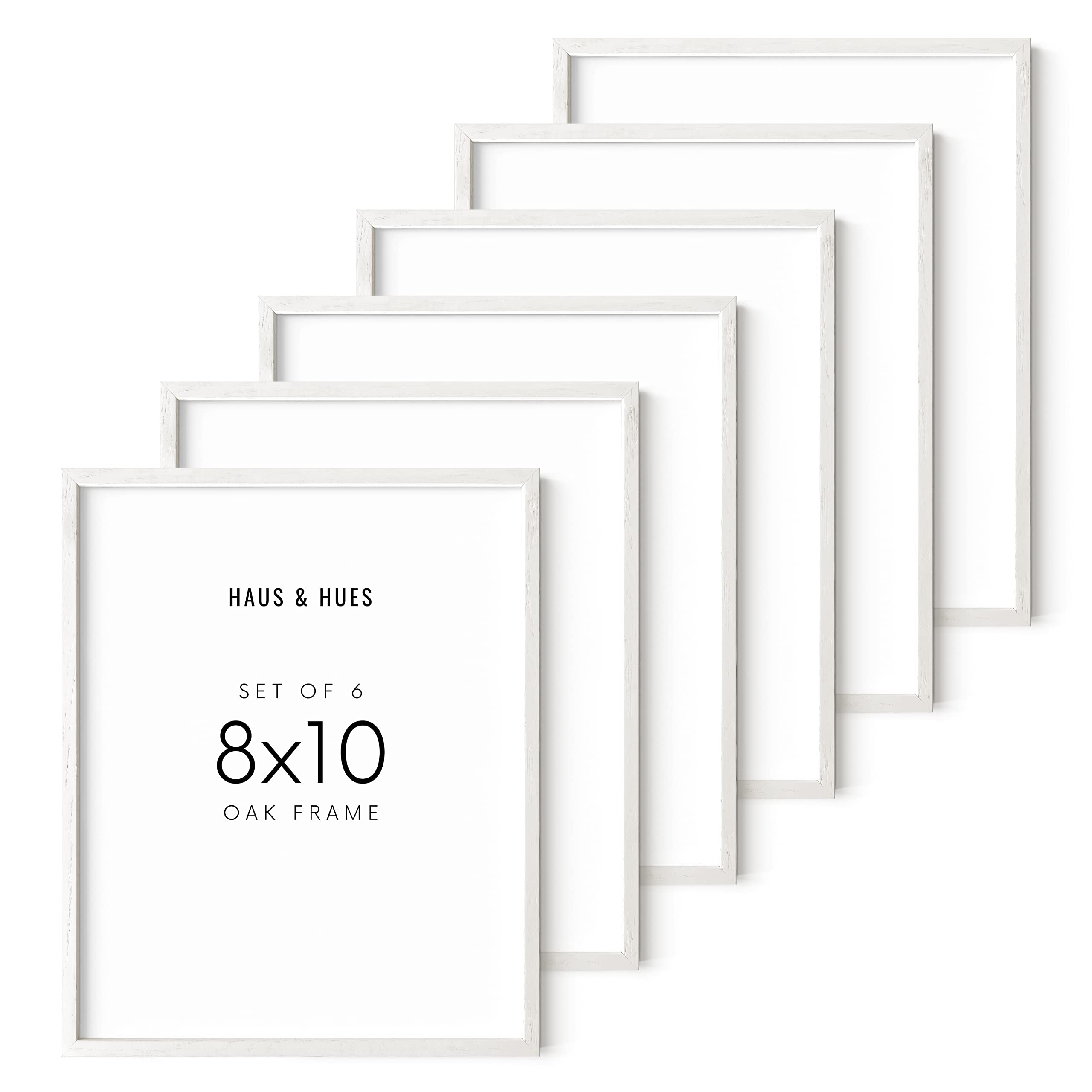 HAUS AND HUES White Oak 8x10 Picture Frame Set - Set of 6 8x10 Picture Frame Wood, White 8x10 Picture Frame Set of 6, Wooden Pic