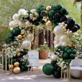 Dark Green Black Balloon Arch Double Stuffed Emerald Hunter Green, Pearl White Sand Gold Balloon Garland Kit for Birthday Weddin