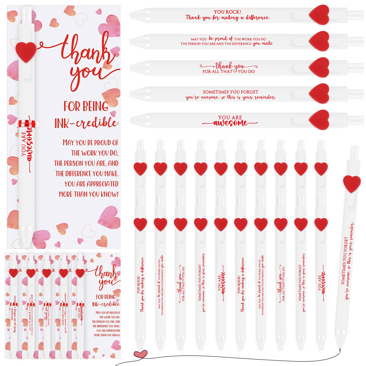 Jetec 20 Sets Valentine'S Day Pens Bulk Heart Employee Appreciation Gifts Inspirational Quotes Ballpoint Pen With Thank You Card