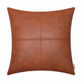 BRAWARM Faux Leather Throw Pillow Covers 16 X 16 Inches, Cognac Leather Pillow Cover, Hand Stitched Leather Decorative Pillow Co