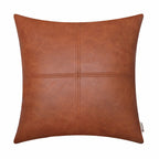BRAWARM Faux Leather Throw Pillow Covers 16 X 16 Inches, Cognac Leather Pillow Cover, Hand Stitched Leather Decorative Pillow Co
