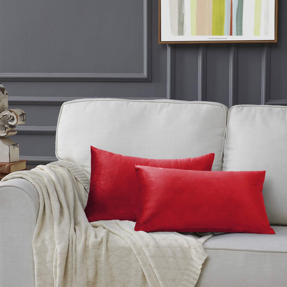 Gigizaza Red Velvet Decorative Throw Pillow Covers For Sofa Bed 2 Pack Soft Cushion Cover
