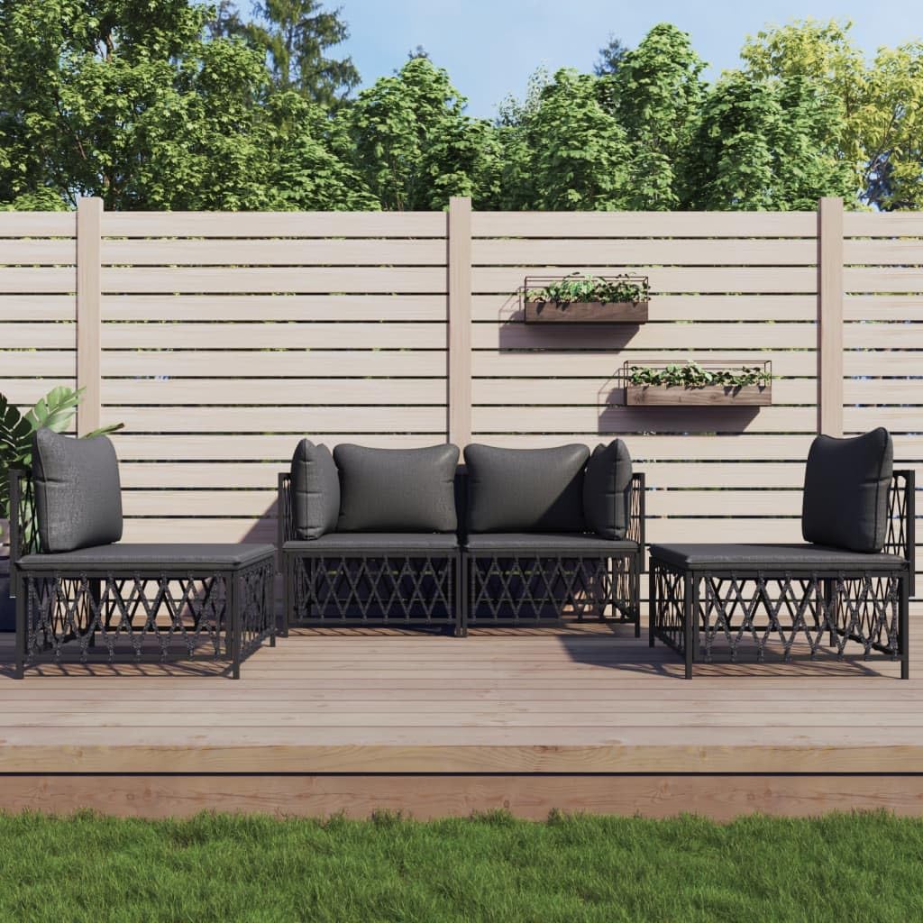 vidaXL Patio Furniture Set 7 Piece Sectional Sofa with Cushions Anthracite Steel - Garden, Patio, Deck Sofa Set - Modern Outdoor Seating