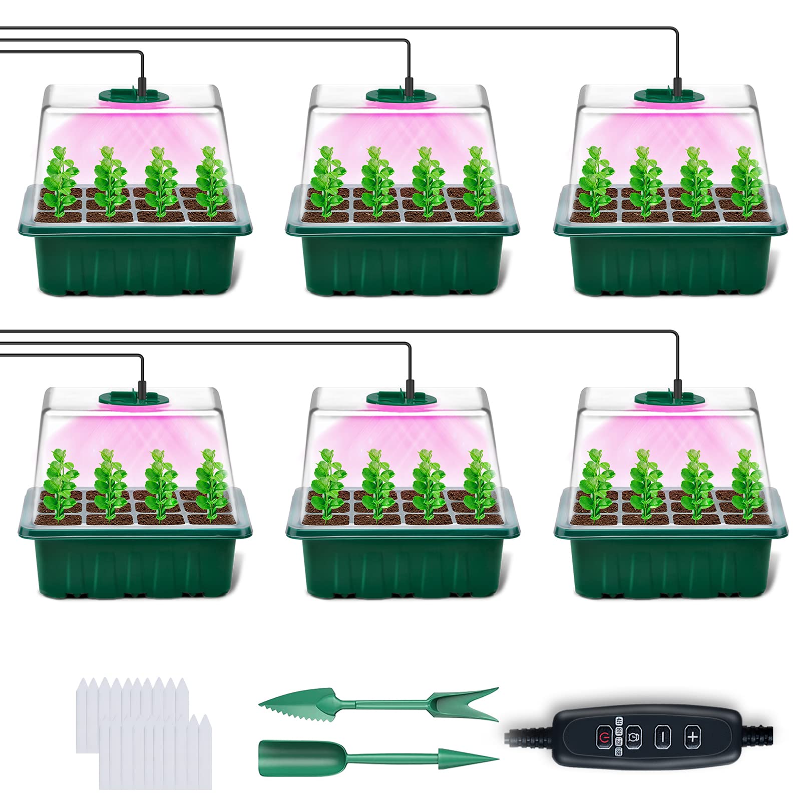 Yaungel Seed Starter Tray With Grow Light, 6 Pack Seed Starter Kit With Timing Controller Adjustable Brightness, Thicken Seedlin