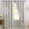 Yakamok Cream Linen Curtains 100% Blackout 72 Inches Long,Room Darkening Textured Curtains for Living Room Thermal Grommet Bedro