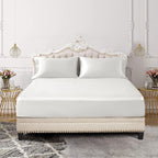 Siinvdabzx 3-Piece Set Satin King Fitted Sheet & 2 Pillowcase, Ivory White Silky Soft Fitted Bottom Sheet, Wrinkle Free, Fade Re