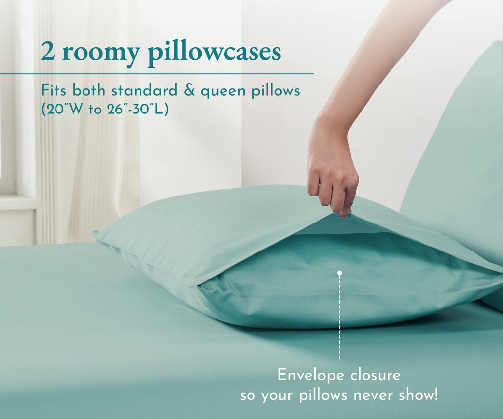 California Design Den 100% Cotton Pillow Cases Standard Size Set Of 2, Soft & Cooling Sateen Weave Pillowcase Set (Standard/Queen, Seafoam)