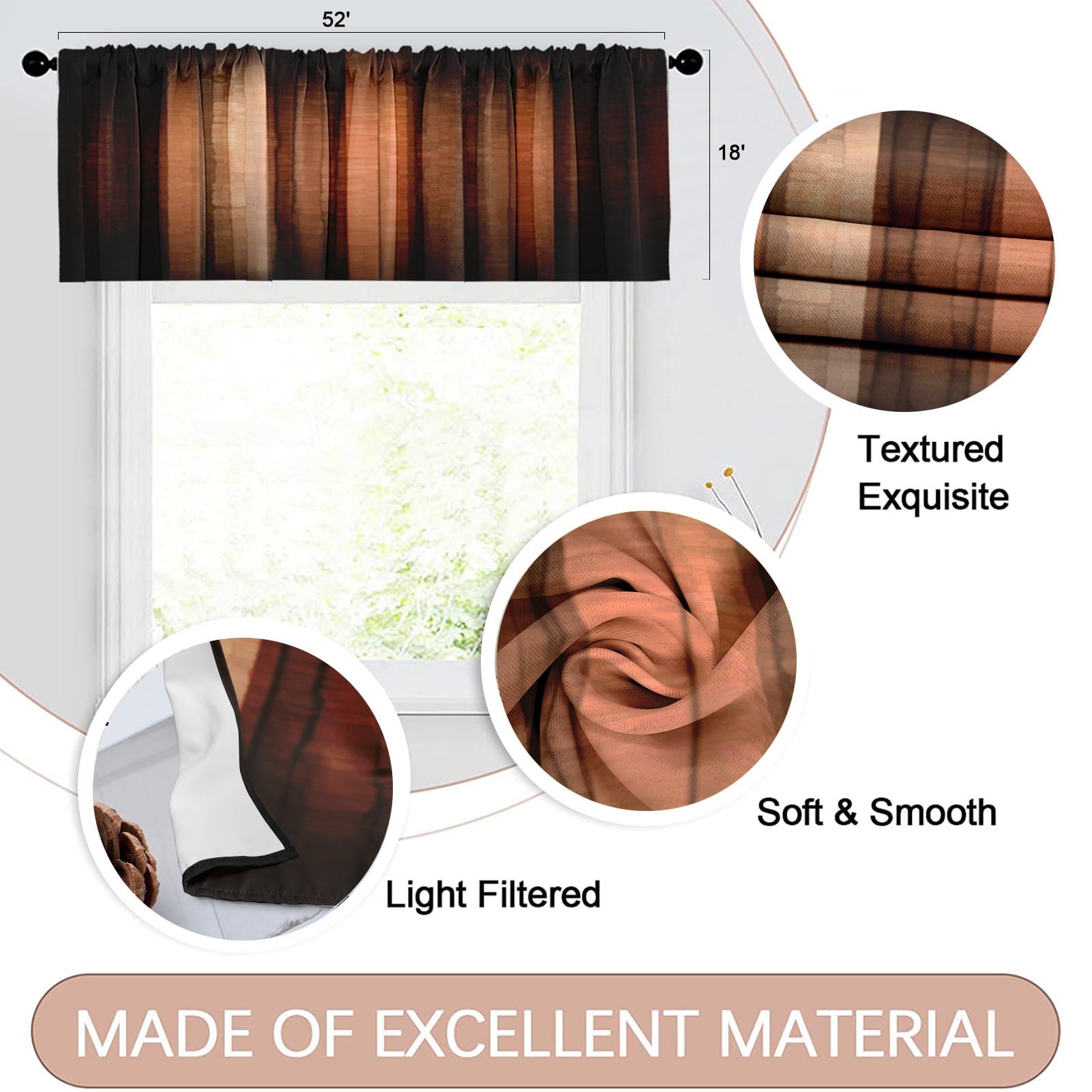 Emvency 2 Pack Valances Window Treatments, Orange Copper Vintage Stripe Blackout Drapes Adjustable Curtain Valances For Windows