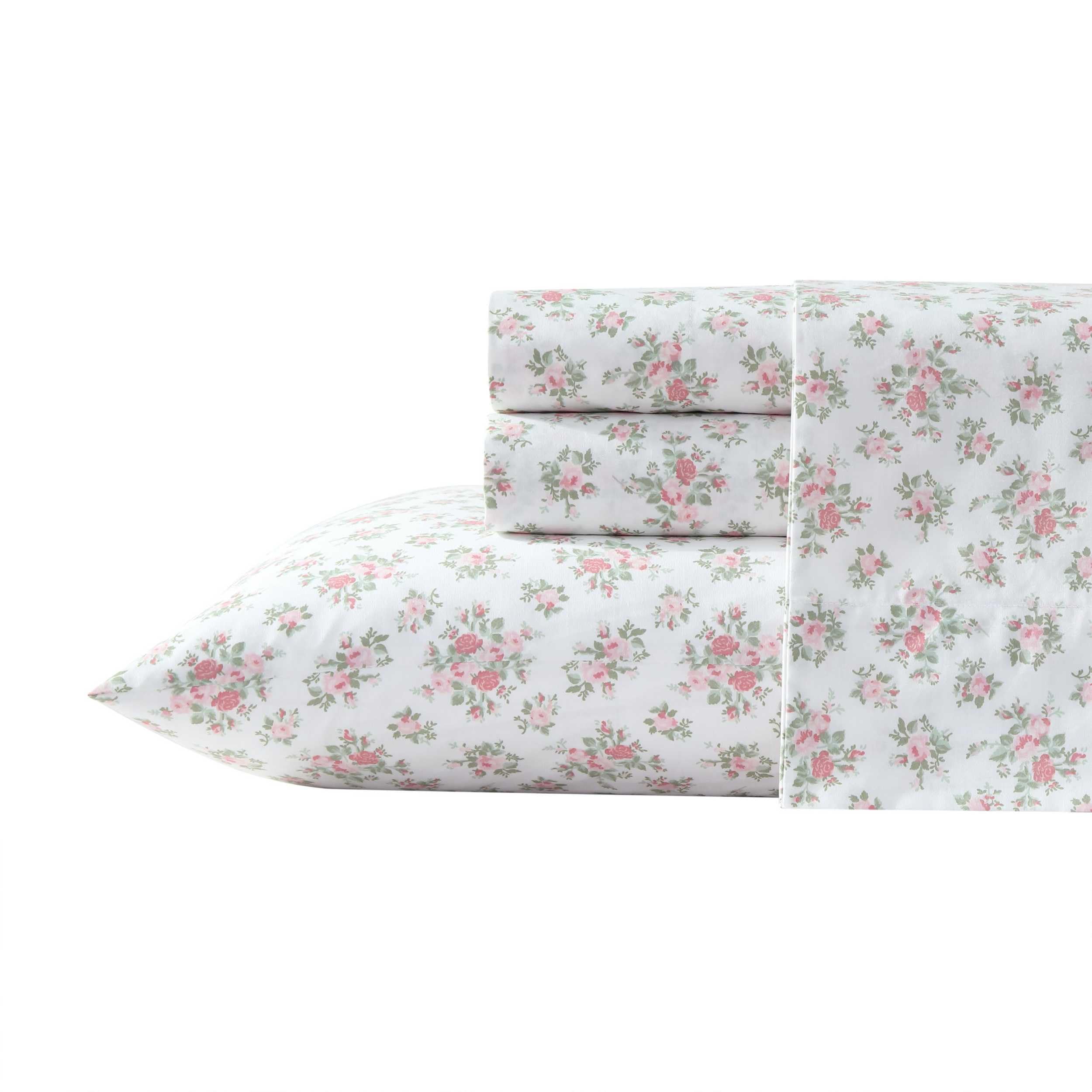 Laura Ashley - Sheets, Cotton Percale Bedding With Matching Pillowcase, Crisp & Breathable, Deep Pocket, Fully Elasticized (Lean