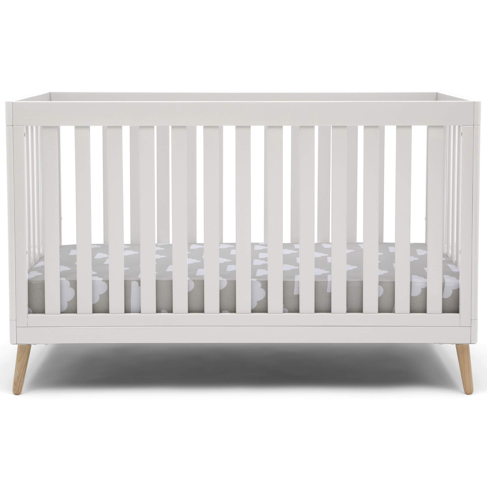 Delta Children Essex 4-In-1 Convertible Baby Crib, Bianca White With Natural Legs