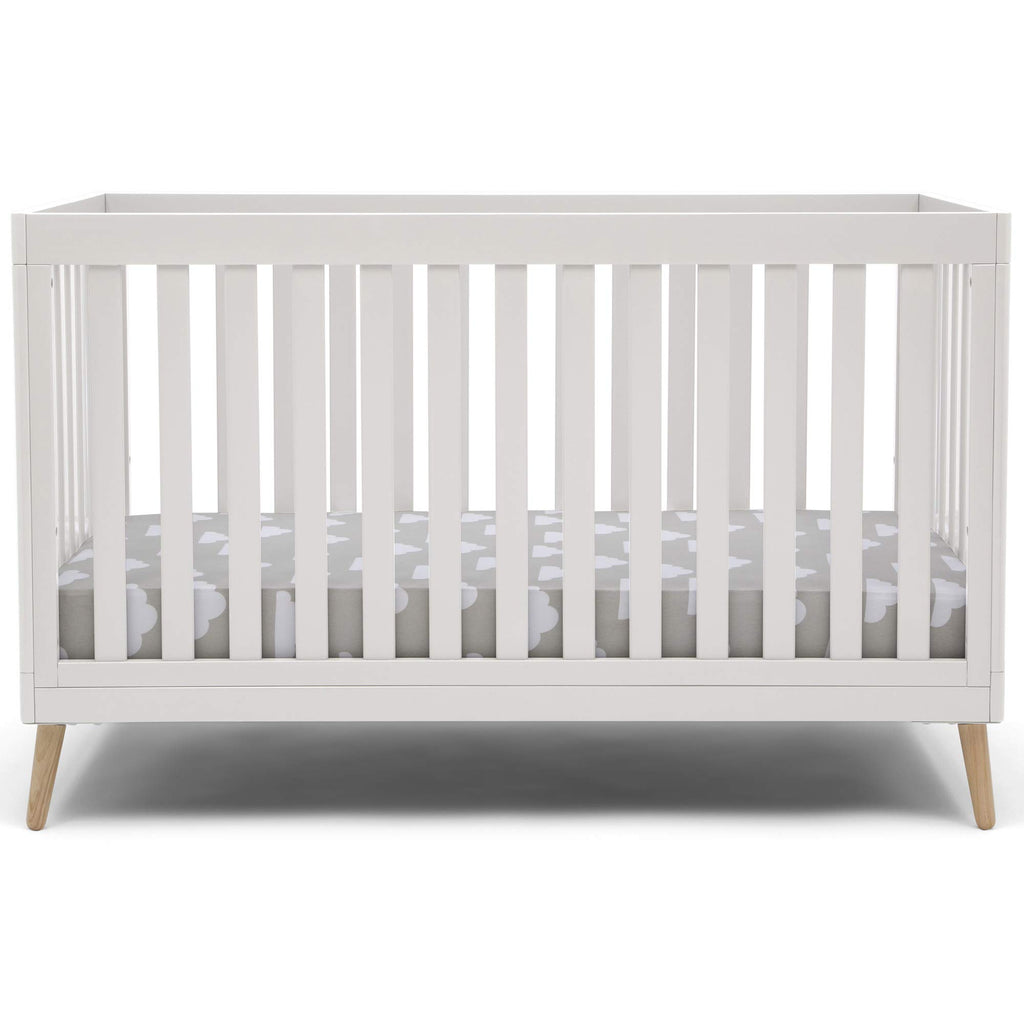 Delta Children Essex 4-In-1 Convertible Baby Crib, Bianca White With Natural Legs