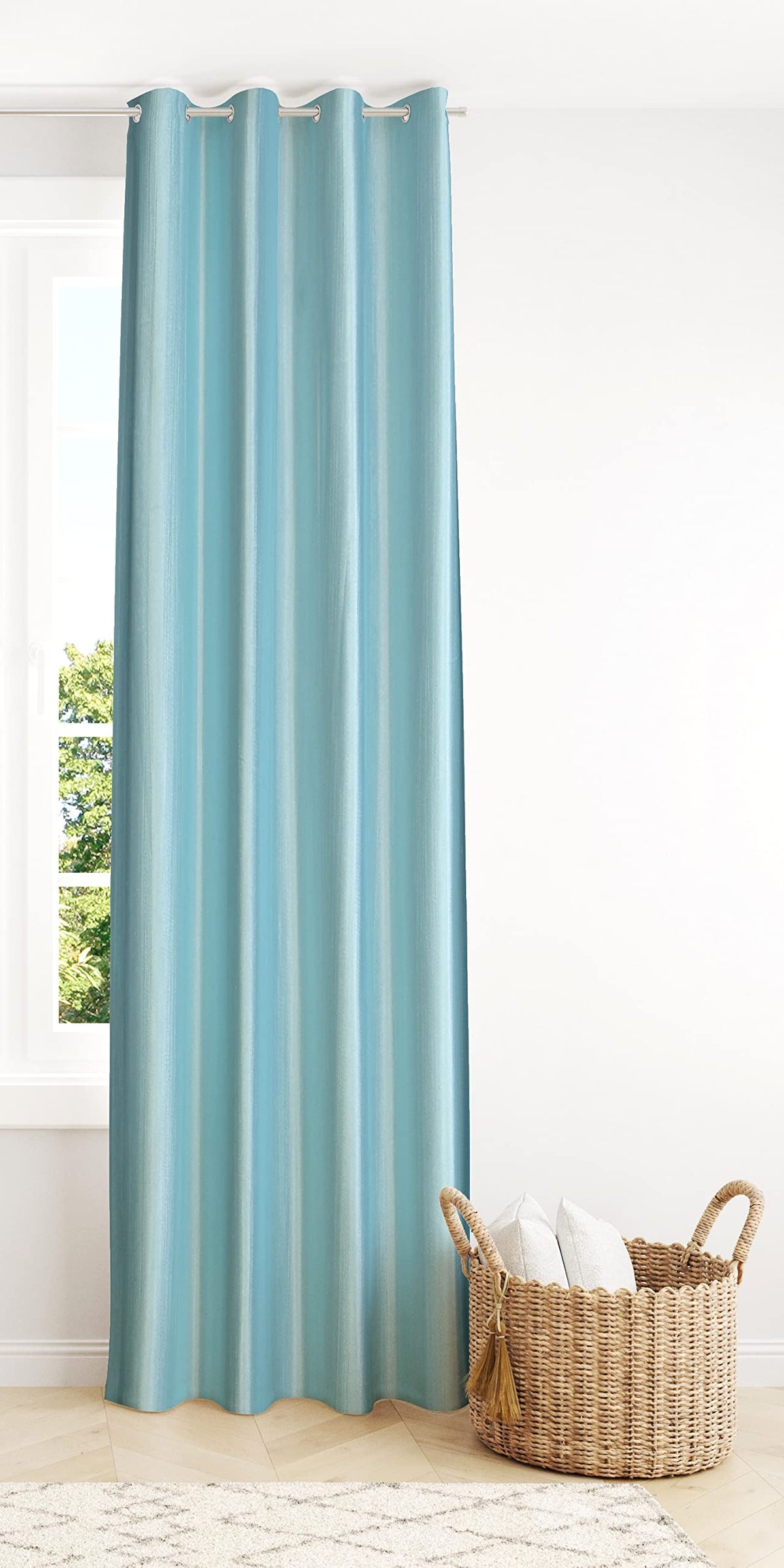 Decoholic Sky Blue Polyester Window Curtain 5 Feet | Darkening Faux Texture Plain Drape with Eyelets | Pack of 1 Panel for Livin