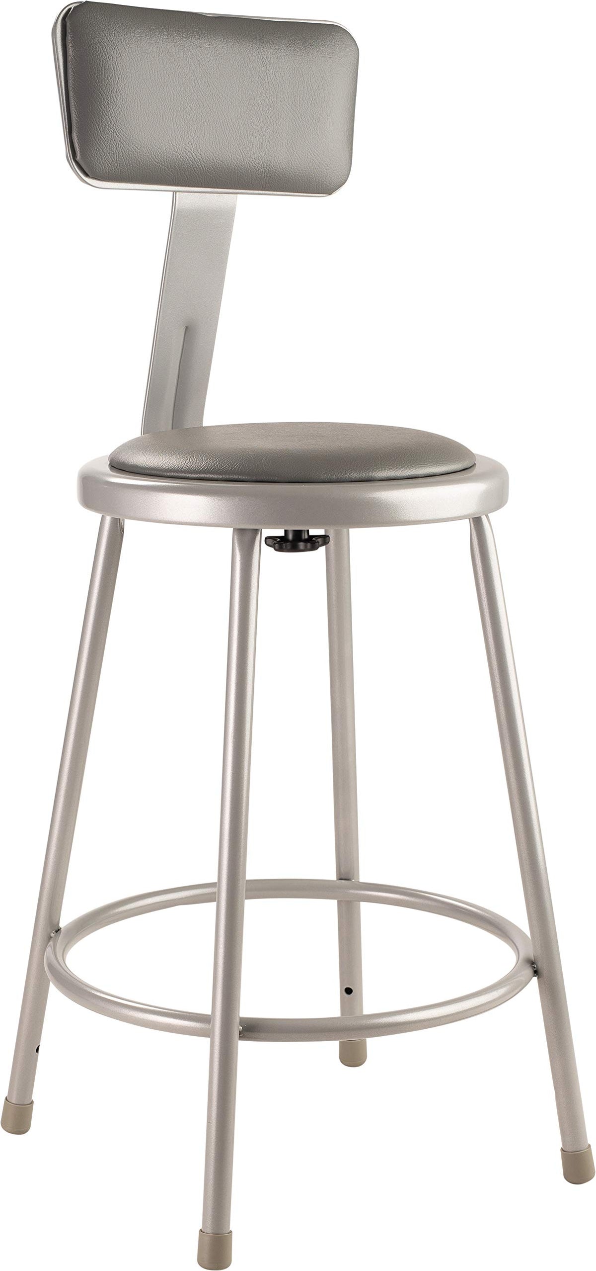 National Public Seating 6424B Steel Stool With 24&quot; Vinyl Upholstered Seat And Backrest, Grey