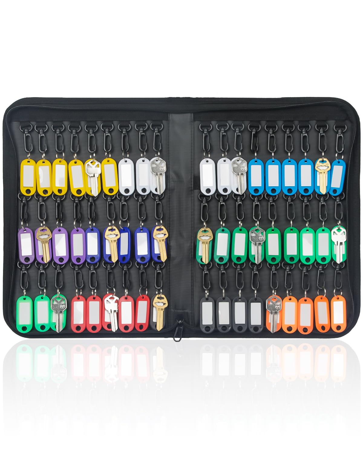 Uniclife Portable Zippered Key Case Waterproof And Fireproof Key Organizer With 54 Colorful Key Tags And Hooks Key Storage Book