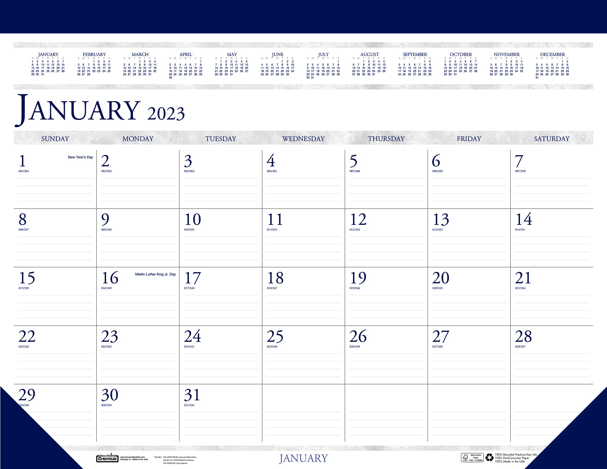 House Of Doolittle 2023 Monthly Desk Pad Calendar, Classic, 22 X 17 Inches, January - December (Hod150-23)