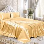 Homiest 4Pcs Satin Sheets Set Luxury Silky Satin Bedding Set With Deep Pocket, 1 Fitted Sheet + 1 Flat Sheet + 2 Pillowcases (Full Size, Gold)