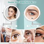 Rechargeable Wall Mounted Lighted Makeup Mirror 8 Inch Double Sides 1X/10X Magnifying Led Makeup Mirror 3 Color Light Touch Scre