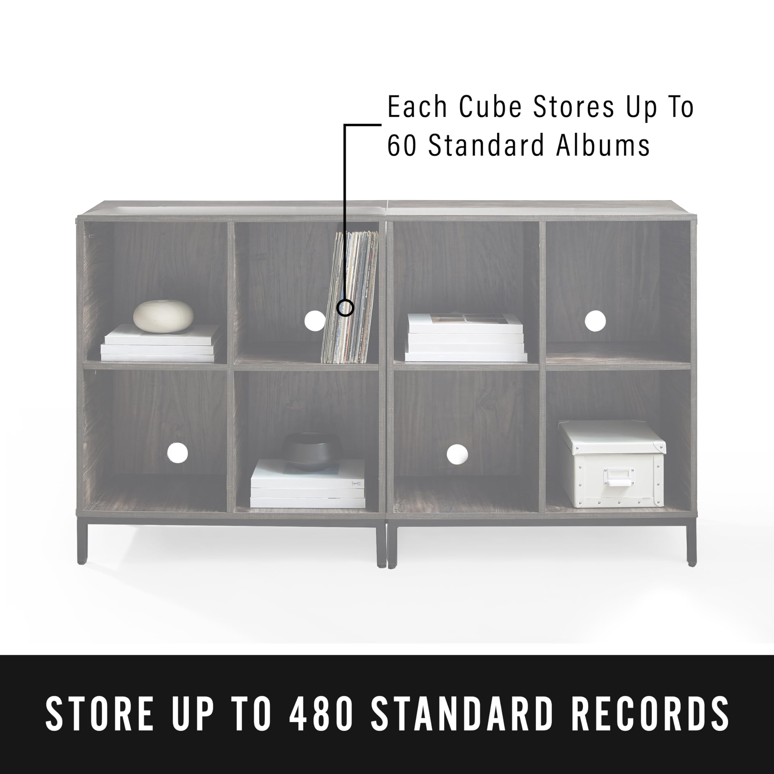 Crosley Furniture Jacobsen 2-Piece Vinyl Record Storage Cube Bookcase Set and Record Player Stand, Brown Ash