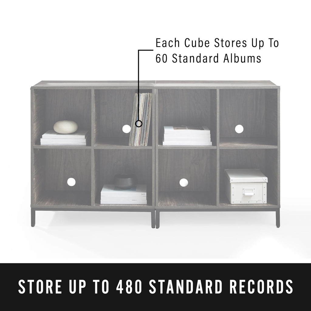 Crosley Furniture Jacobsen 2-Piece Vinyl Record Storage Cube Bookcase Set and Record Player Stand, Brown Ash