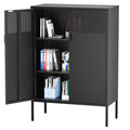 Ustamio Black Metal Storage Cabinet, Metal Locker Storage Cabinet With Doors And Shelves, 3 Tier Steel Office Storage Cabinet, M