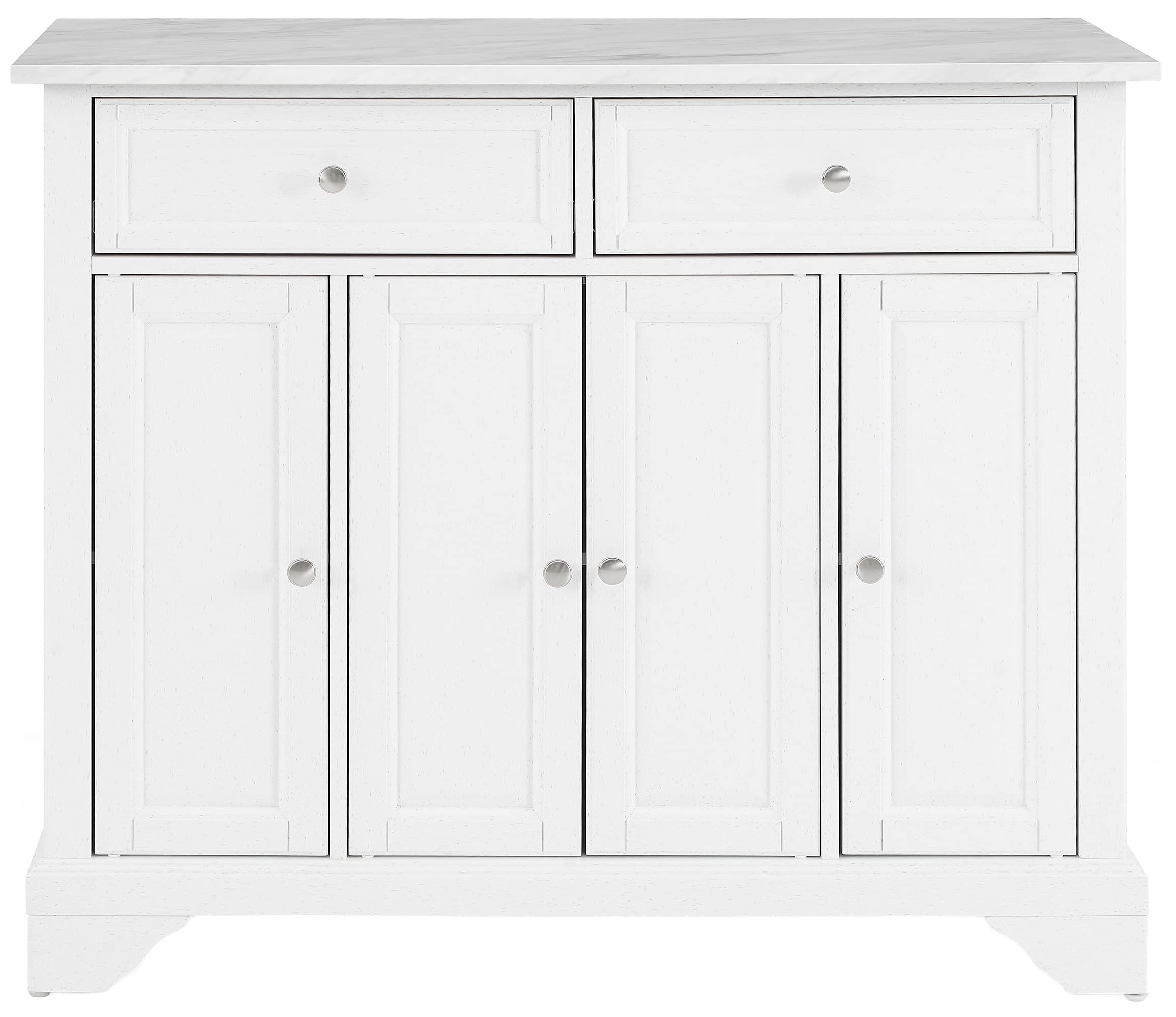 Crosley Furniture Avery Rolling Kitchen Island Storage Cart with Shelves, Microwave Stand, Coffee Bar, Distressed White