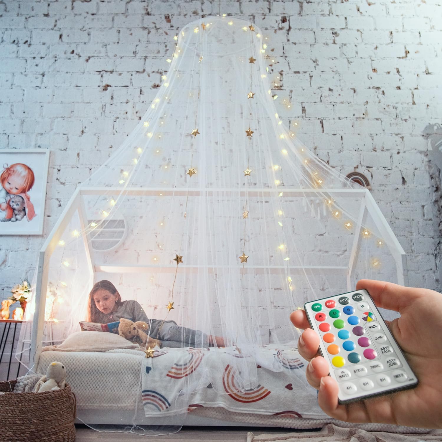 Bed Canopy With Lights, White Canopy Bed, Bed Canopy For Girls Room, Princess Bed Canopy | Single, Twin, Full, Queen | Bed Canop