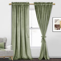Jiuzhen Velvet Curtains 96 Inches - Sage Green Room Darkening Privacy Rod Pocket Window Curtains For Bedroom Living Bedroom Pati