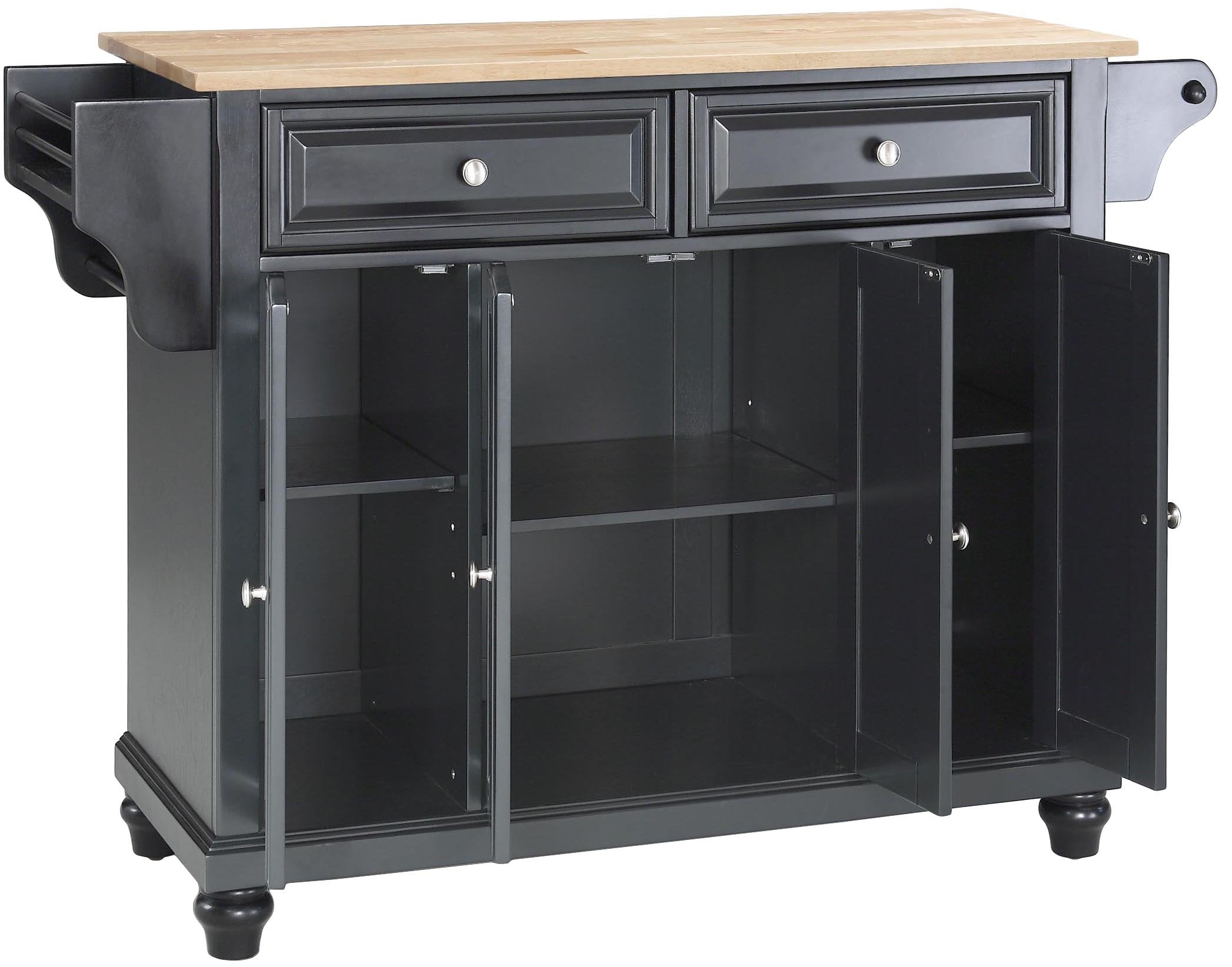 Crosley Furniture Cambridge Wood Top Rolling Kitchen Island Storage Cart, Microwave Stand, Spice Rack, Black