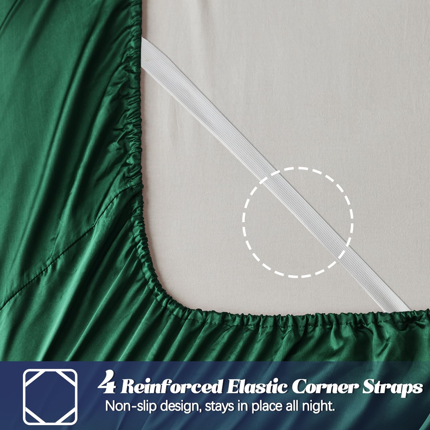 Mr&Hm Satin Fitted Sheet Full Size, Silky Bottom Sheet With Elastic Corner Straps, Deep Pocket Up To 15 Inch, No More Slipping O