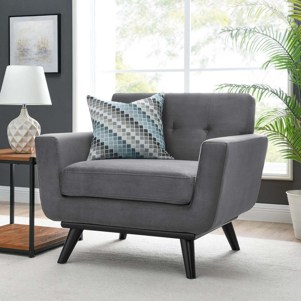Modway Engage Modern Tufted Back Performance Velvet Armchair in Gray/Black