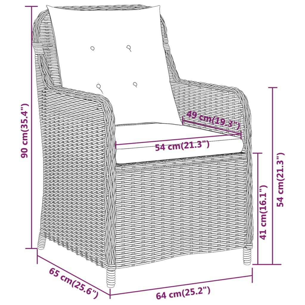 vidaXL - 5 Piece Outdoor Patio Dining Set | Black Steel Frame with PE Rattan Dining Chairs | Cushions Included, Glass Tabletop | Perfect for Garden, Patio