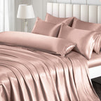 Ersmak 7 Pieces Satin Sheets Set California King Size, Luxury Silky Champagne Satin Bed Sheets Set with 1 Deep Pocket Fitted She