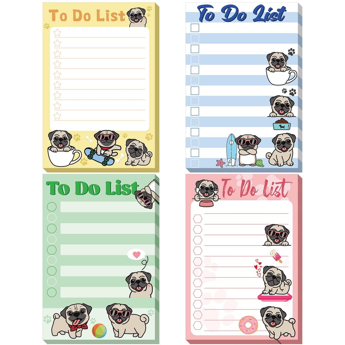 4 Pads Funny Animal Sticky To Do Notepad Pug Lover Gifts Scratch Notepad Chicken Gifts For Office Decor Accessories, 4 X 6' (Pu