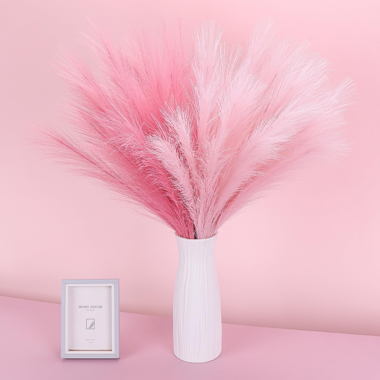 SeptCat 60 Pcs Pampas Grass Pink Decor 21.7'' Fluffy Faux Short Pampas Grass Artificial Small Pompas Grass Flower Vase Filler fo