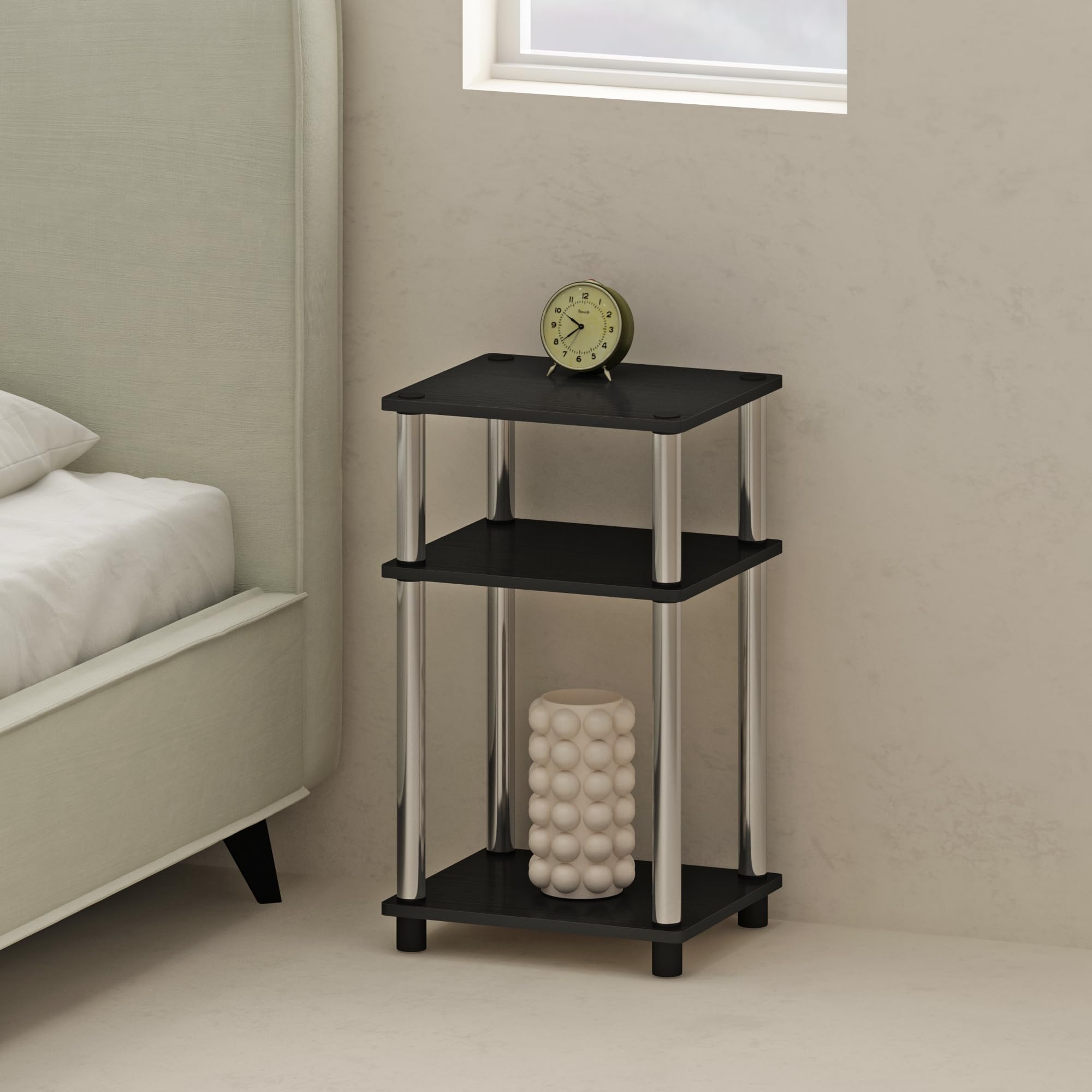 Furinno Just 3-Tier Turn-N-Tube Open Storage Nightstand, 2-Pack, Americano, Stainless Steel Tubes
