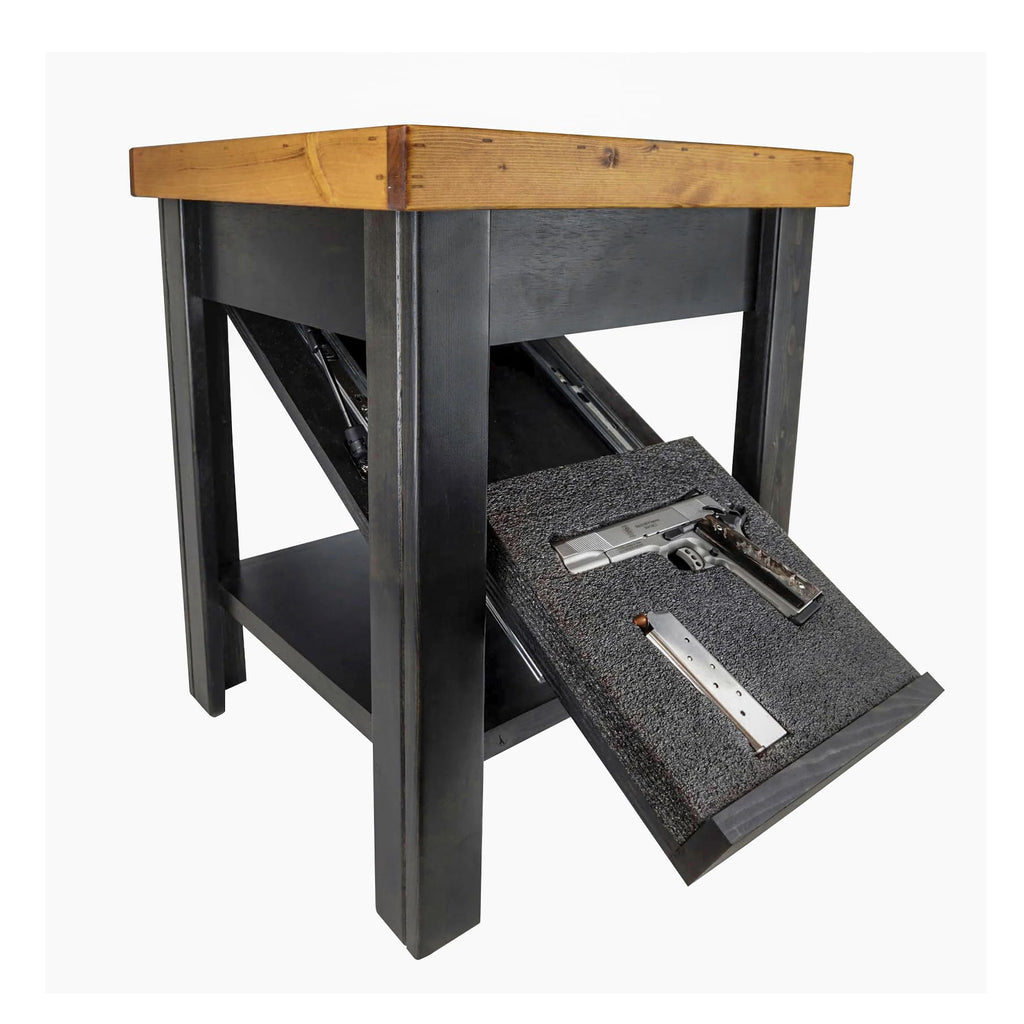 American Furniture Classics Gun Concealment Nightstand End Table, Chic Black with Honey Top