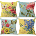 Wyooxoo Spring Summer Pillow Covers 18X18 Set Of 4 Decorative Throw Pillow Covers Linen Flower Butterfly Farmhouse Pillowcases F